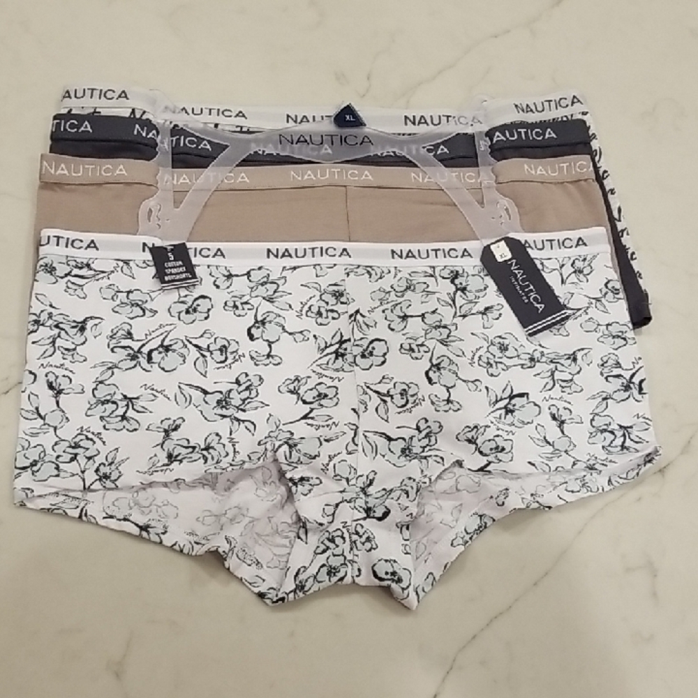 4 pr Nautica Boyshort XL Cotton Spandex in Taupe, Gray, White, Aqua Nude Neutral